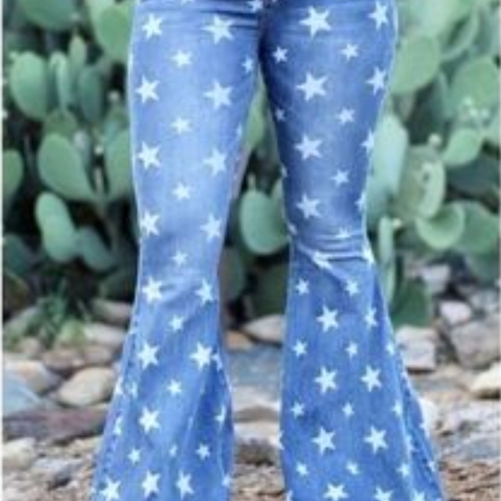 Star Print Flared Women’s Jeans - Blue
